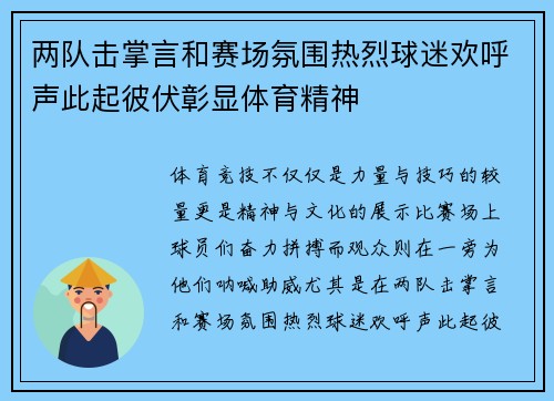 两队击掌言和赛场氛围热烈球迷欢呼声此起彼伏彰显体育精神