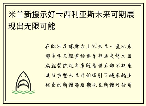 米兰新援示好卡西利亚斯未来可期展现出无限可能